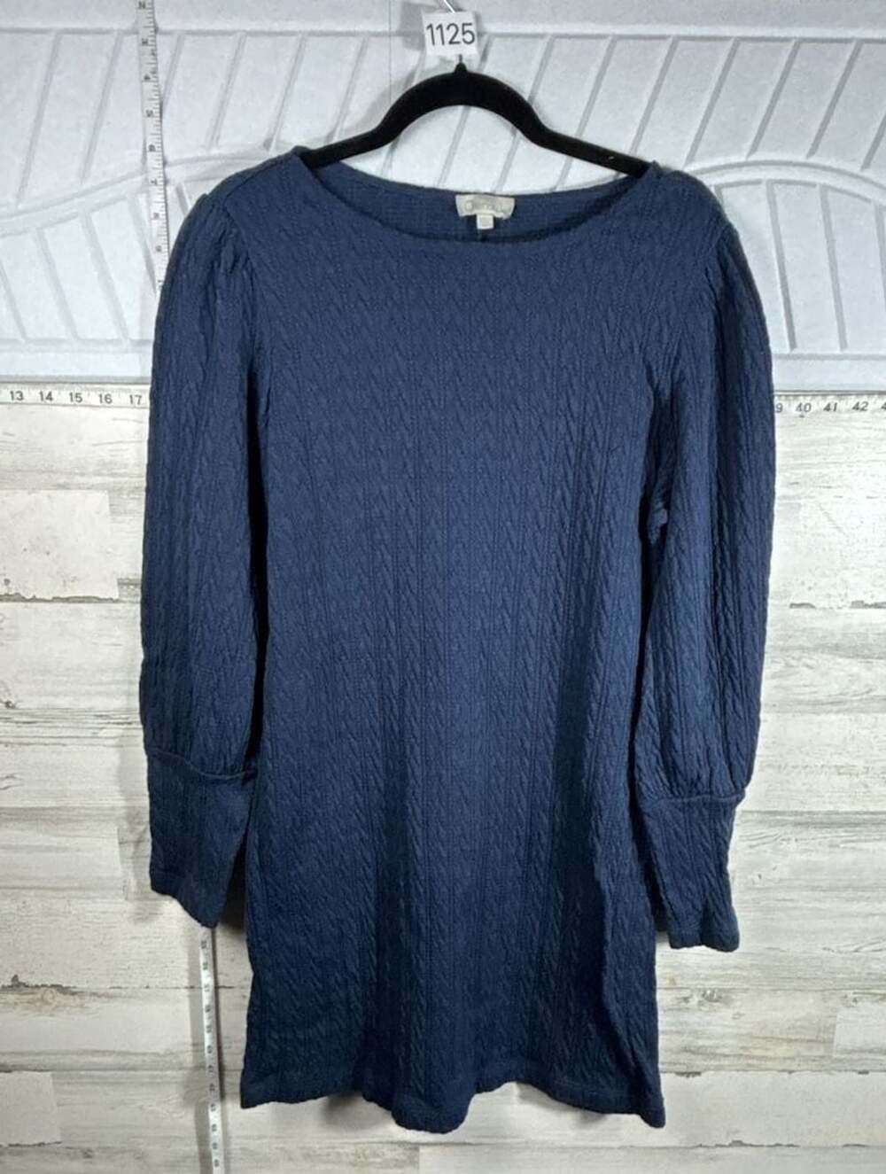 Chenault Dress Size XL Navy Blue Textured Quilted Puff Long Sleeve
